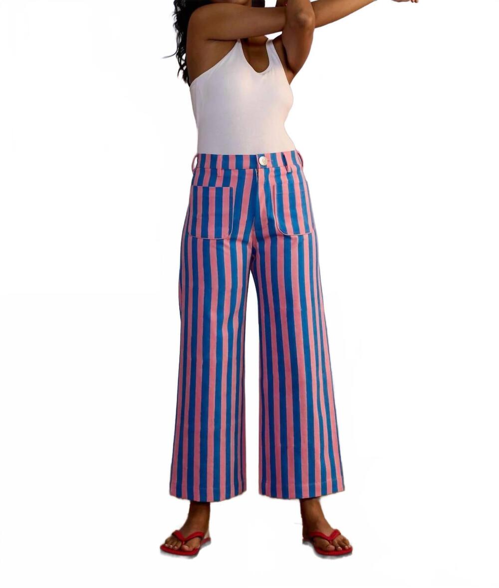 NEW SZ BLOCKPRINTS painter high waist pant in pink - double thick stripe